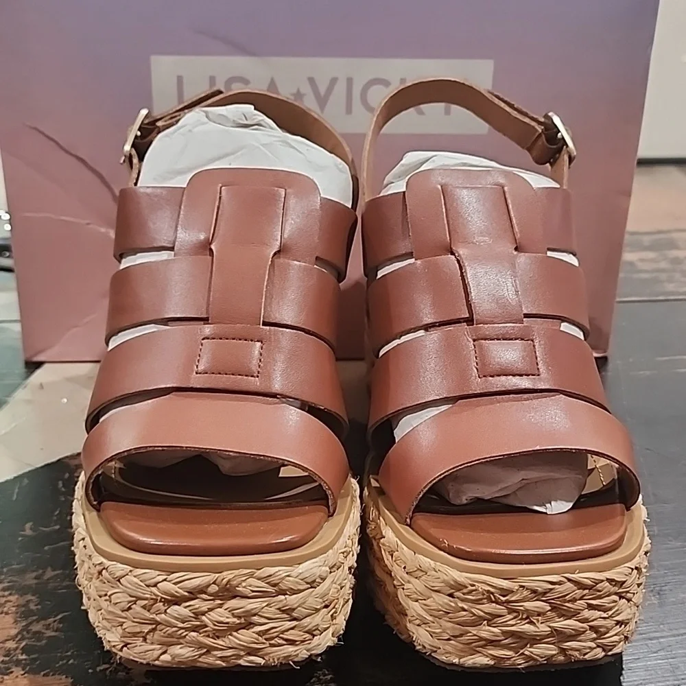 Lisa Vicky Nordstrom Shoes Just-V Cognac Leather Strappy Platform Women Size 9.5